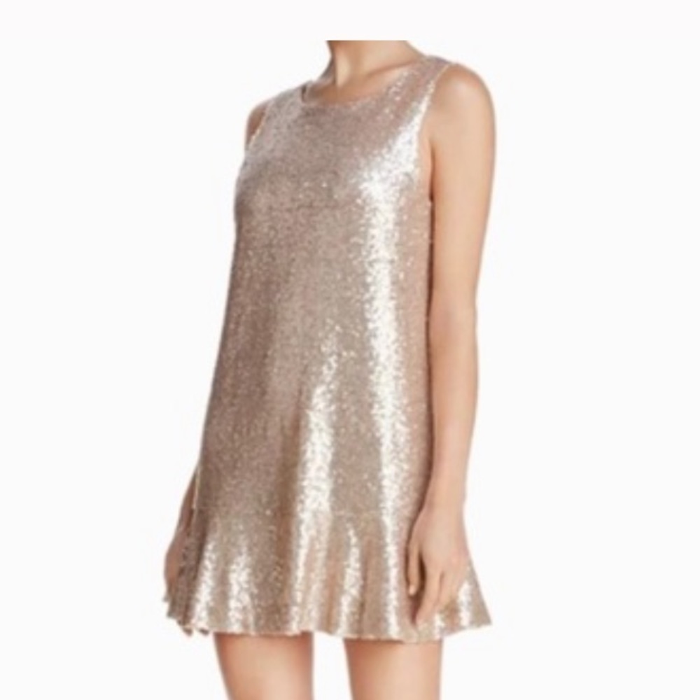 Lost + Wander Champagne Gold Sequin Shift Mini Dress XS Open Back Party NYE Glam - Picture 4 of 17